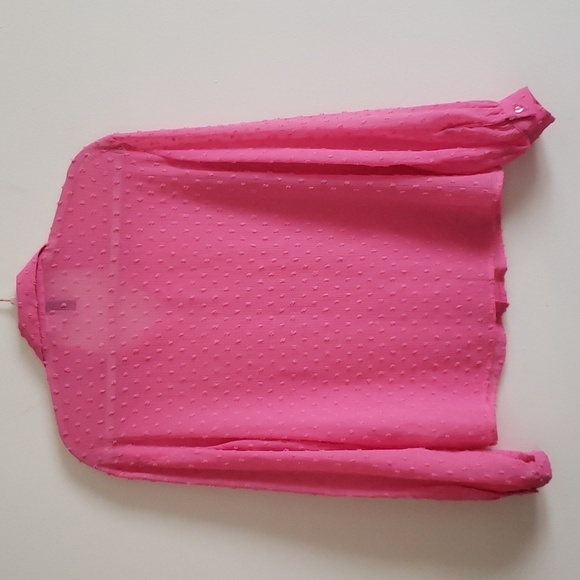 H&M Barbie pink swiss dot long sleeve semi sheer button down blouse. Wom… - Picture 6 of 7